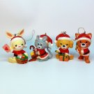 4 vtg Christmas ornaments kitten mouse rabbit dog Bradford Novelty