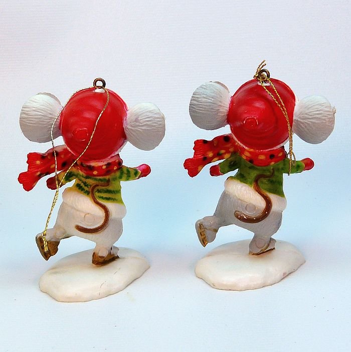 2 Vintage Ice Skating Mouse Christmas ornaments figurines Bradford