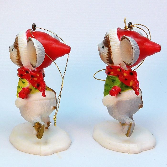 2 Vintage Ice Skating Mouse Christmas ornaments figurines Bradford