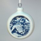 vtg Duncan Products ornament Christmas 1973 scenic mountains house blue white vtg Duncan Products ornament Christmas 1973 scenic mountains house blue white