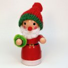 vintage Santa figurine wooden hand painted knit hat wreath