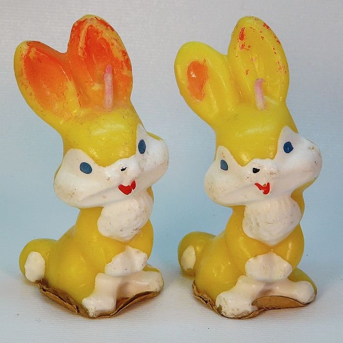 2 vintage Gurley Easter bunny rabbit candles yellow