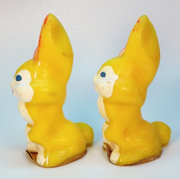 2 vintage Gurley Easter bunny rabbit candles yellow