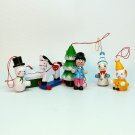 Lot of 7 vintage miniature wooden painted ornaments Christmas horse clowns snowman tree man house