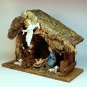 Vintage Nativity tabletop stable with figures Italy Jesus Mary Joseph lambs angel wood cork bark