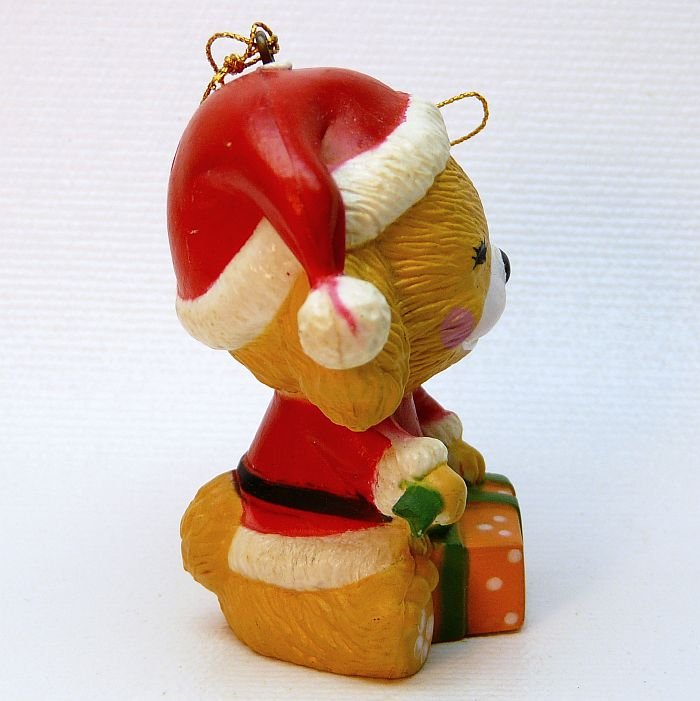 vtg Dog in Santa hat ornament Christmas wrapping a present Bradford Novelty Company