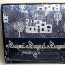 tablecloth 12 napkins Italian Auguri Wishes Holiday Augural dark blue white 58" X 98" new cotton