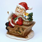 vtg Santa figurine bisque porcelain painted Taiwan sleigh and toys