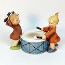vintage figurine boy and girl playing drum porcelain bisque Japan crossed arrows 3727