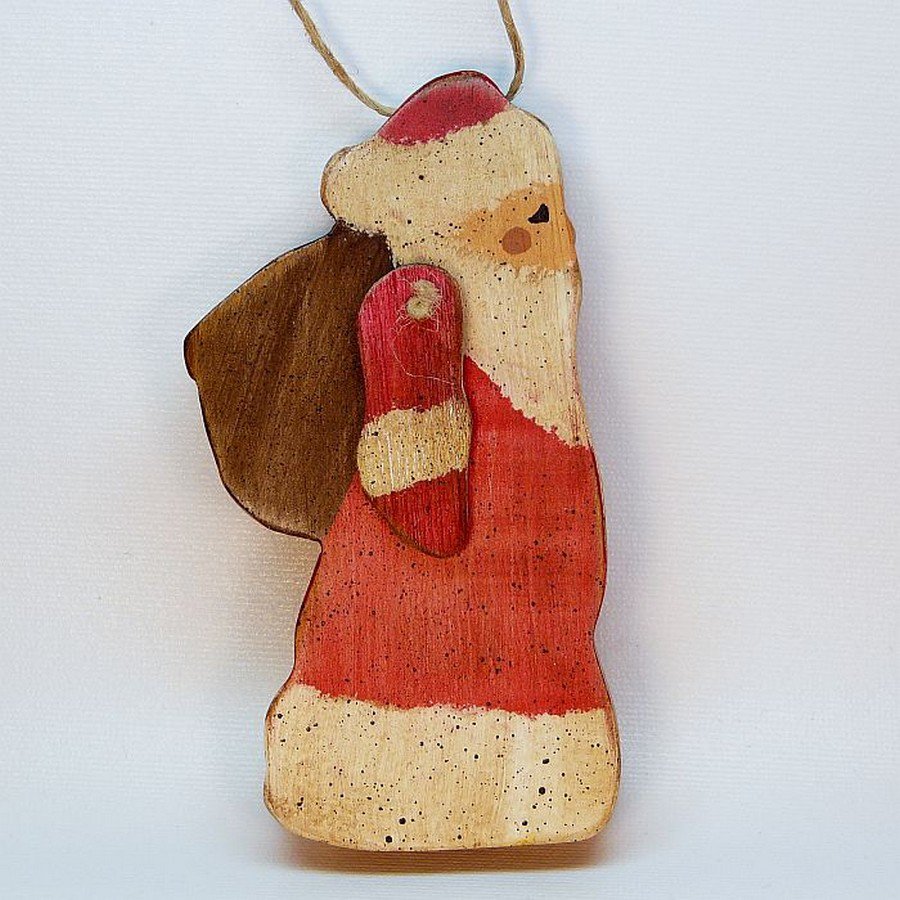 primitive Santa wooden Christmas ornament movable arm
