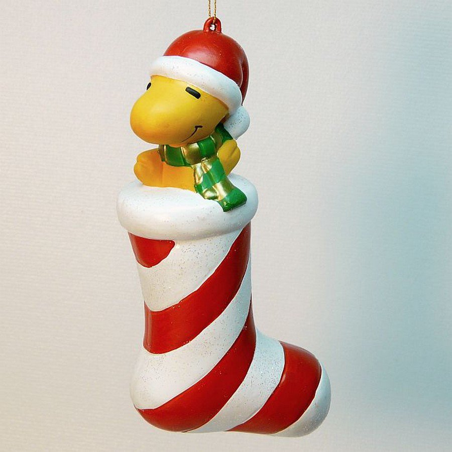 Woodstock Peanuts Christmas ornament in a stocking United Feature