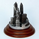 vtg pewter NYC skyline buildings landmarks Statue of Liberty Brooklyn bridge Chrysler New York City