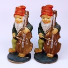 2 vtg gnome figurines Germany paper mache playing bass fiddle music