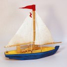 vtg sailboat figurine model wooden blue hull white sails