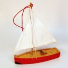 vtg red sailboat ornament with white sails Christmas wooden vtg red sailboat ornament with white sails Christmas wooden