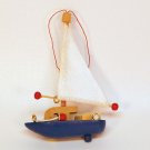 vtg blue sailboat ornament with white sail Christmas wooden vtg blue sailboat ornament with white sail Christmas wooden