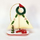 vtg Christmas sailboat ornament with wreath tree candy cane present holly Christmas wooden vtg Christmas sailboat ornament with wreath tree candy cane present holly Christmas wooden