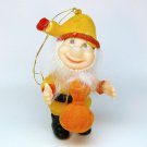vtg flocked elf gnome w bag ornament Hong Kong Christmas yellow orange red