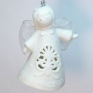 vtg angel light cover ornament Christmas white bisque pierced design