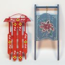 2 vtg sled handpainted ornaments Christmas wooden handcrafted