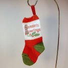 vtg small stocking ornament Christmas cotton knit Seasons Greetings vtg small stocking ornament Christmas cotton knit Seasons Greetings