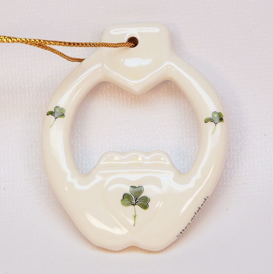 vtg Irish claddagh ornament Christmas Liffey Artefacts Kildare shamrocks Ireland ceramic