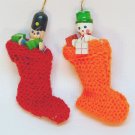 2 vtg wooden ornaments knitted stockings Christmas soldier snowman 2 vtg wooden ornaments knitted stockings Christmas soldier snowman