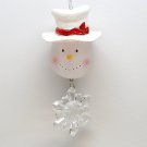 vtg snowman ornament Christmas frosted top hat snowflake white vtg snowman ornament Christmas frosted top hat snowflake white