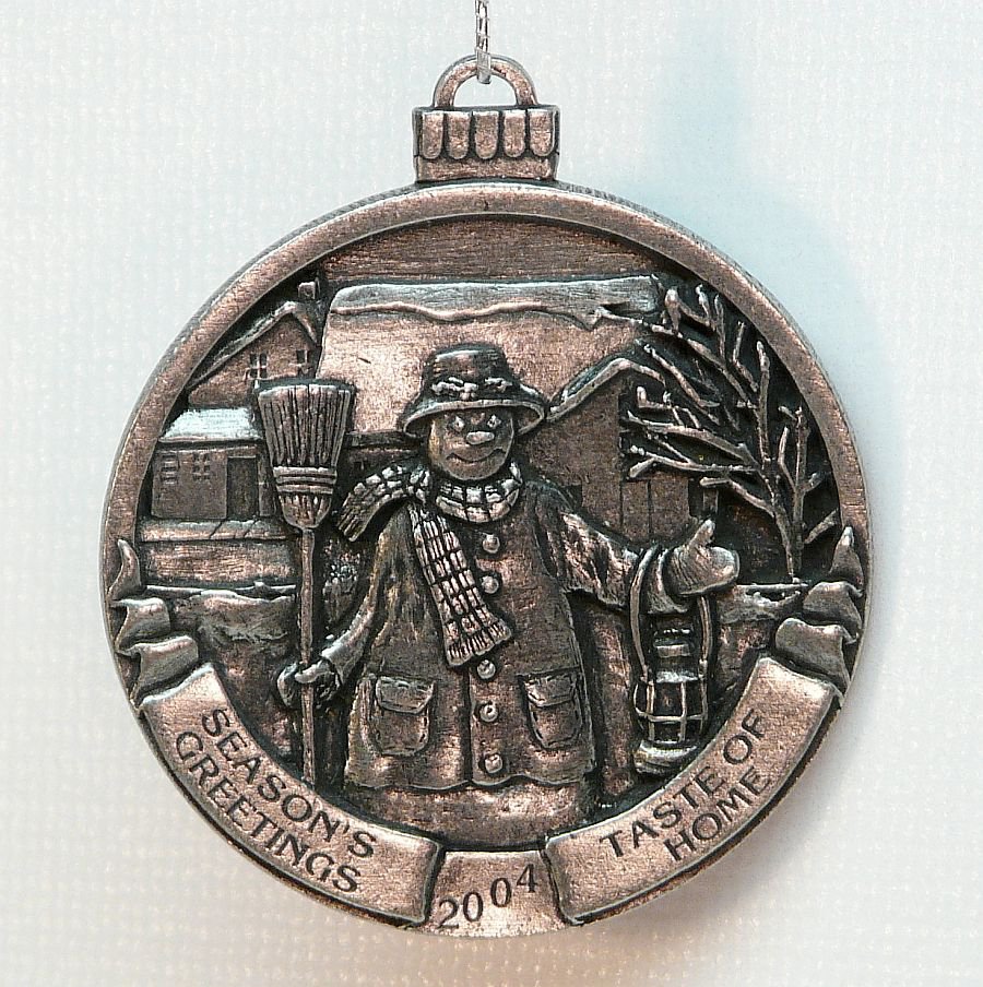 Taste of Home pewter Christmas ornament 2004 snowman