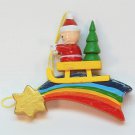 vtg Santa rainbow ornament wooden Christmas sleigh