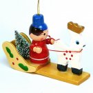 vtg boy on a sleigh ornament wooden w reindeer Christmas Taiwan vtg boy on a sleigh ornament wooden w reindeer Christmas Taiwan