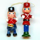 2 vtg soldier and drummer boy ornaments wooden Christmas Taiwan