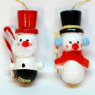 2 vtg snowman ornaments wooden Christmas Taiwan top hats 2 vtg snowman ornaments wooden Christmas Taiwan top hats