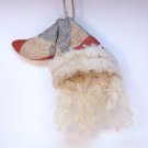 vtg primitive Santa head ornament antique quilt hat faux fur hand crafted