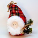 Country Santa head figurine red plaid