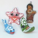 4 vtg Mexico clay ornaments folk art moon star fish musician hand painted 4 vtg Mexico clay ornaments folk art moon star fish musician hand painted