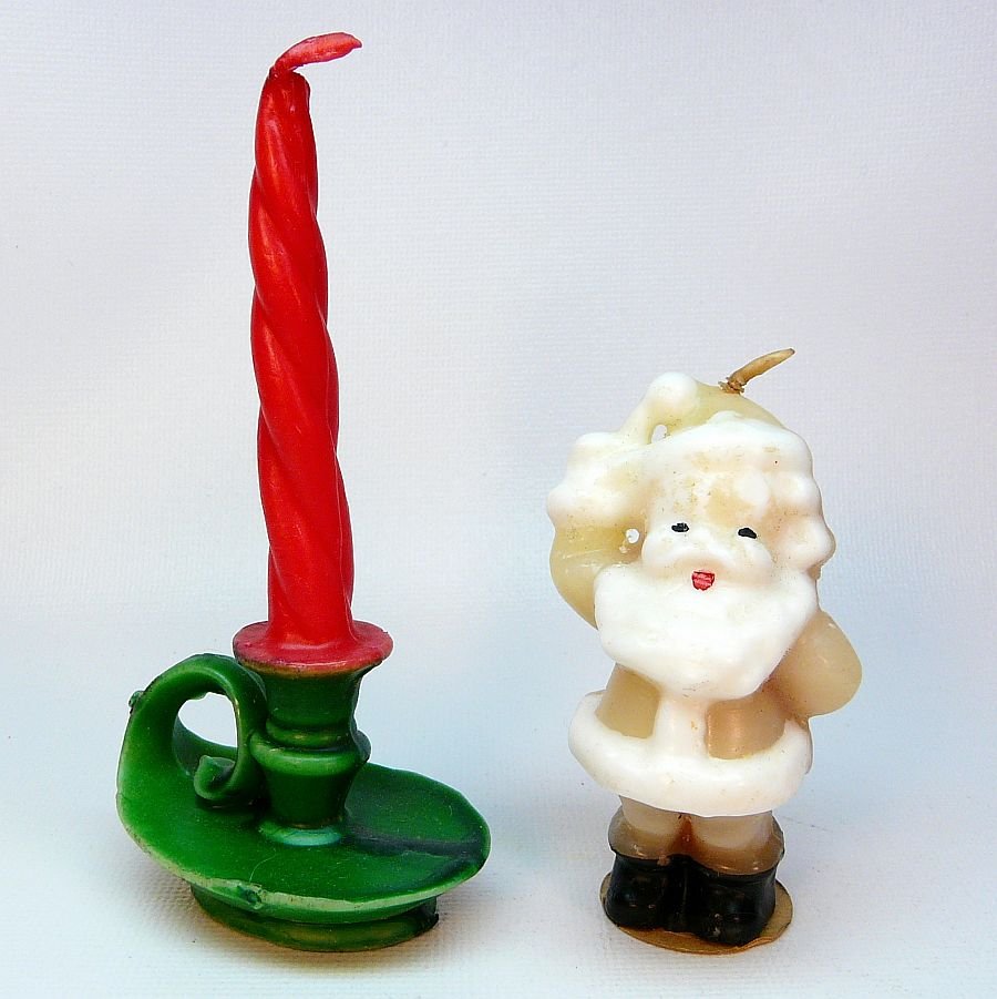 2 vintage Gurley candles candlestick and Santa waving