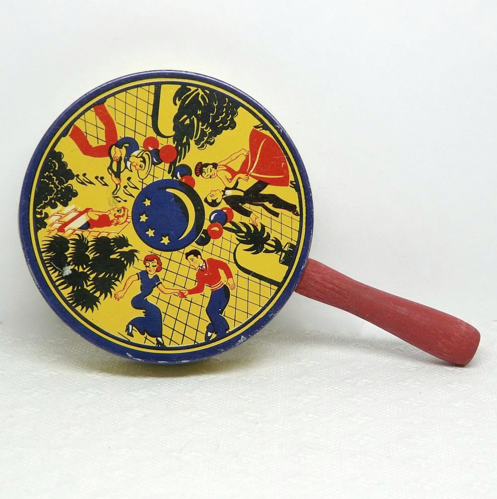 Kirchhof Tin Noisemaker Vintage Round Wooden Handle Life of the Party