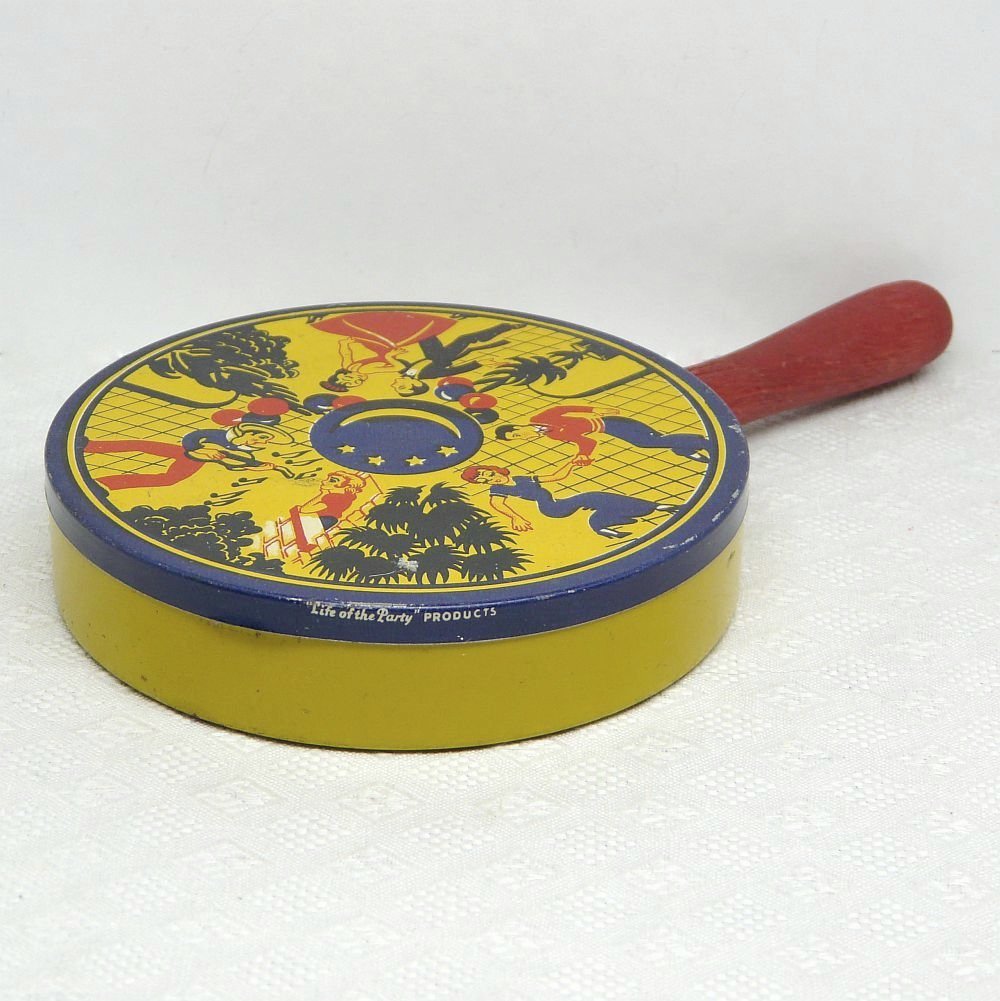 Kirchhof Tin Noisemaker Vintage Round Wooden Handle Life of the Party
