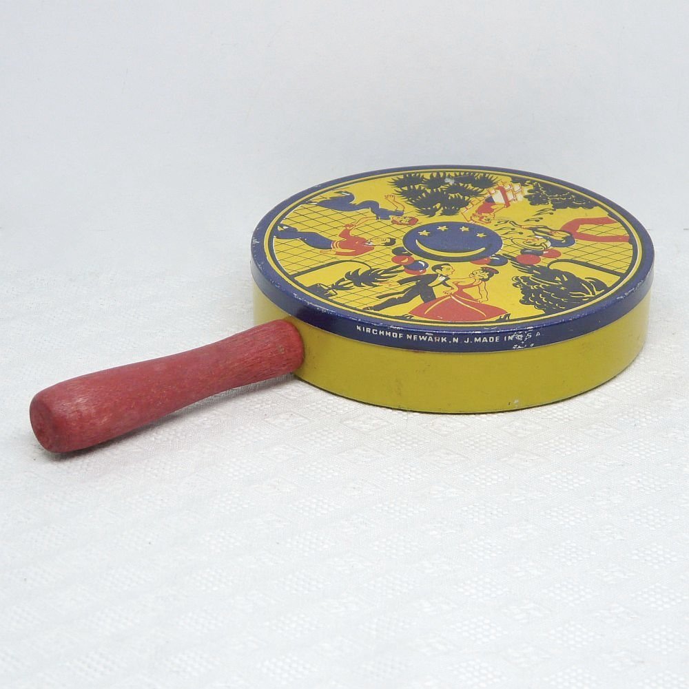 Kirchhof Tin Noisemaker Vintage Round Wooden Handle Life of the Party