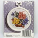 janlynn Cross Stitch Kit Floral 3 inches round with frame included