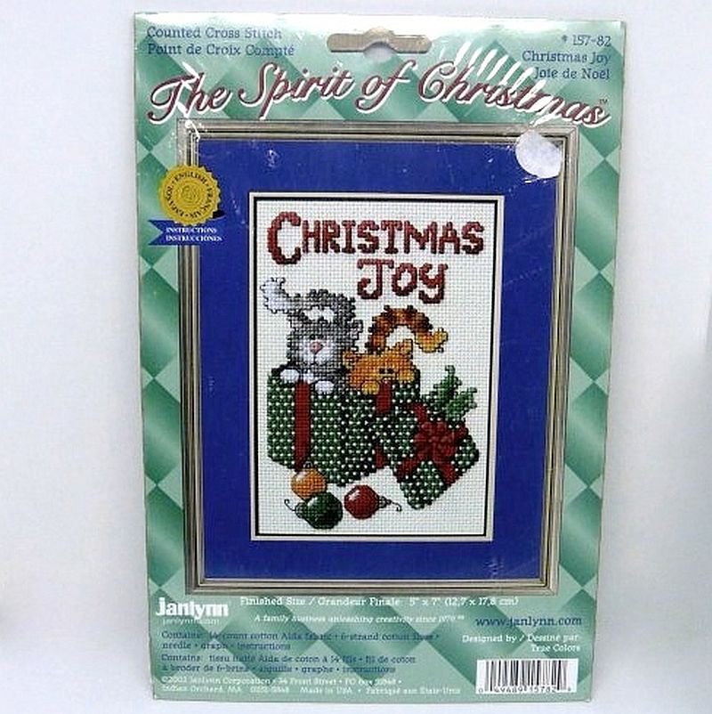 janlynn Counted Cross Stitch Picture Kit Christmas Joy cats