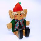 hand crafted wooden elf Christmas card or napkin holder