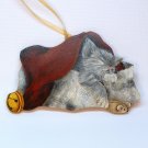 Sleeping kitten hand painted flat wooden Christmas ornament Santa hat mouse