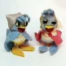 2 vintage felt birds w kerchiefs figurines satin ball pom pom pipe cleaners