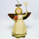 Hallmark angel Christmas ornament holding red gift and a star wand IXA06027 brown metal wings & halo