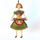 Debbie Mumm Christmas Ornament lady with coffee pot dangle legs Debbie Mumm Christmas Ornament lady with coffee pot dangle legs