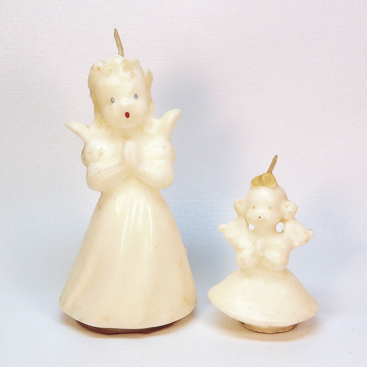 2 vintage Gurley angel candles 5" and 3"