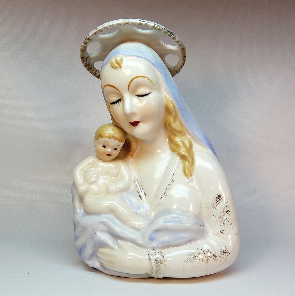 Vintage Jesus and Mary Madonna Head Vase Planter Porcelain