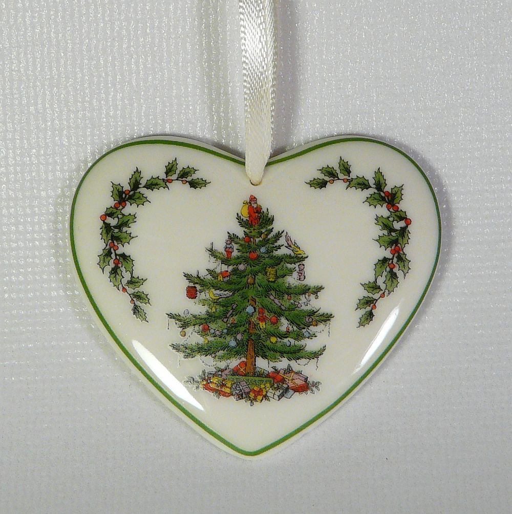 Spode small porcelain Christmas tree heart shaped ornament
